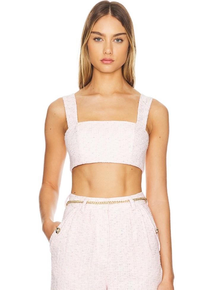 Amanda Uprichard Pale Pink Rose Tweed Top